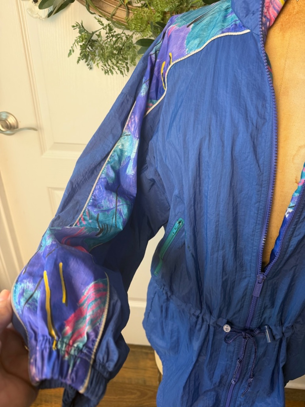 VINTAGE Reebok Jacket Womens Small, Blue Green Windbreaker retro, 1990s - Picture 2 of 9